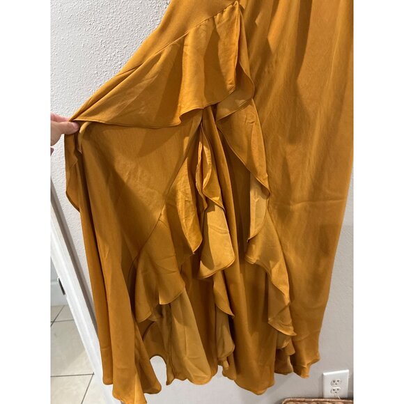 Banana Republic Dress Womens elegant RUFFLE MAXI Golden Grass size Small - Picture 9 of 9